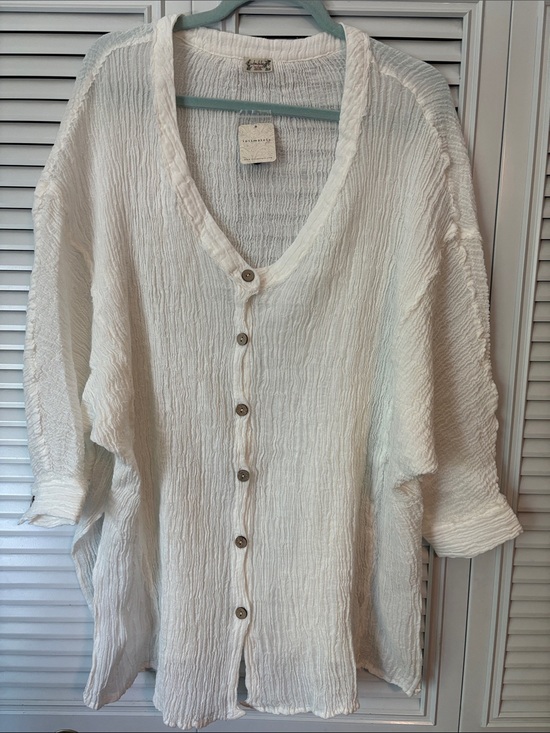 Free People Tops - NWT Freepeople Intimately Relaxed Crinkle White Button-Front Women's Top Size L